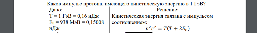 Каков импульс протона, имеющего кинетическую энергию в 1 ГэВ? Дано