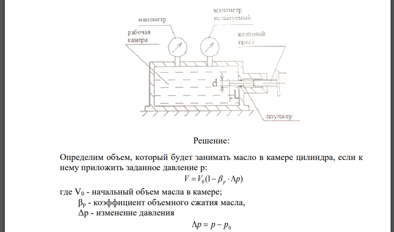 Для тарировки манометров по эталонному манометру применяется винтовой пресс (рис. 1). На какую длину необходимо переместить в рабочую камеру плунжер