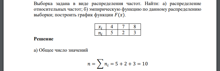 Выборка задана в виде распределения частот. Найти: а) распределение относительных частот; б) эмпирическую функцию