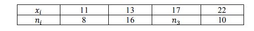 Из генеральной совокупности извлечена выборка объемом 𝑛 = 40. 𝑥𝑖 11 13 17 22 𝑛𝑖 8 16 𝑛3 10 Найти 𝑛3, исправленную дисперсию
