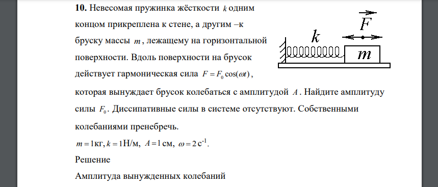 Невесомая пружинка жёсткости k одним концом прикреплена к стене, а другим –к бруску массы m , лежащему на горизонтальной