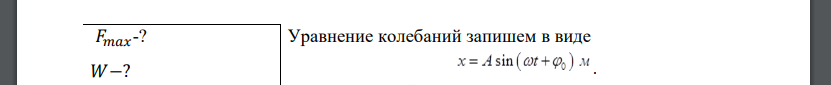 Материальная точка массой 𝑚 = 1кг, колеблется согласно уравнению 𝑥 = 10𝑐𝑜𝑠(2𝑡 + 𝜑0 ). Найдите силу, действующую на точку, и полную энергию