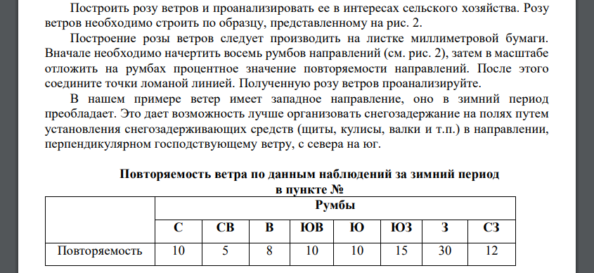 Построить розу ветров и проанализировать ее в интересах сельского хозяйства. Розу ветров необходимо строить по образцу