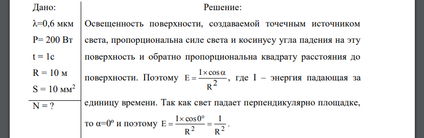 На расстоянии г 10 .м от точечного монохроматичекого (Л-0,6 м/см) изотропного источника расположена площадка