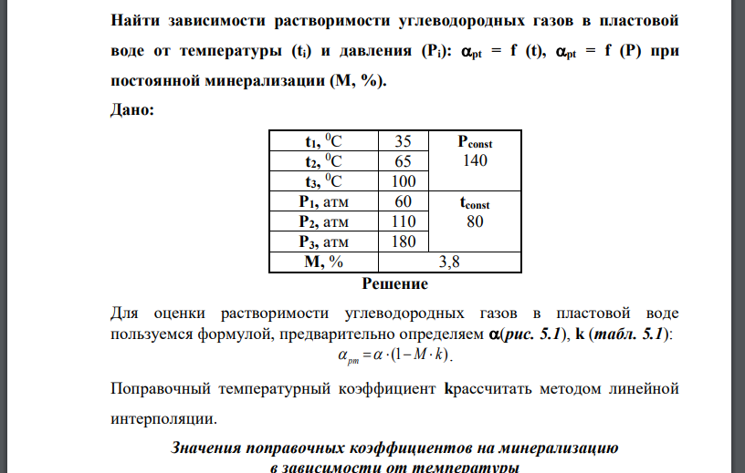 Найти зависимости растворимости углеводородных газов в пластовой воде от температуры (ti) и давления (Pi): pt = f (t), pt = f (P)