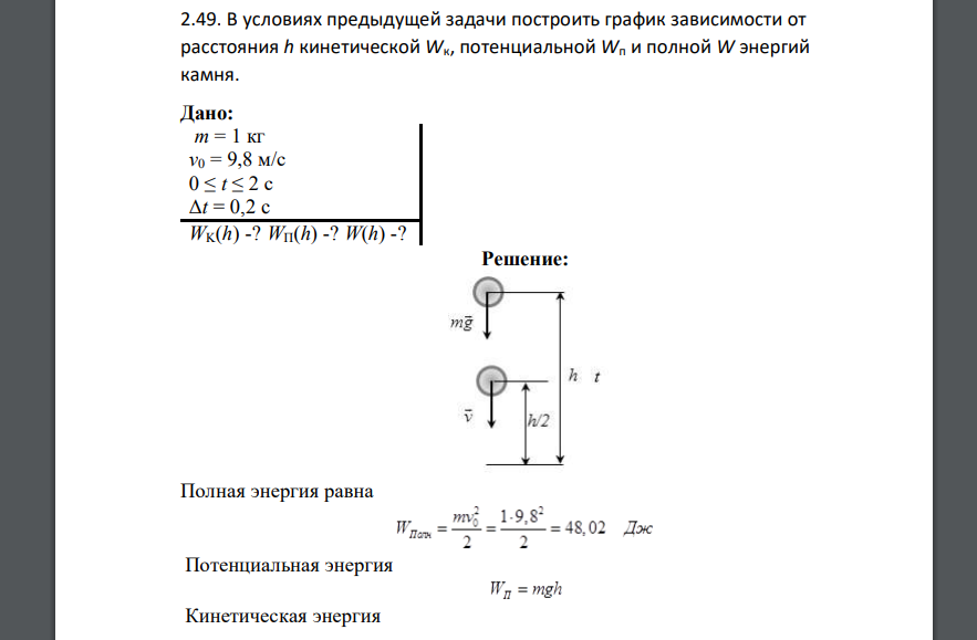 В условиях предыдущей задачи построить график зависимости от расстояния h кинетической Wк, потенциальной