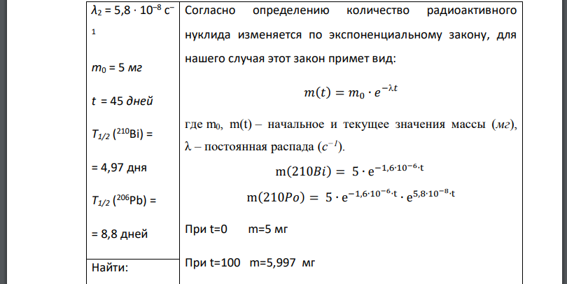 В результате радиоактивного распада препарата висмута массой с постоянной распада образуется радиоактивный полоний В результате распада полония с постоянной