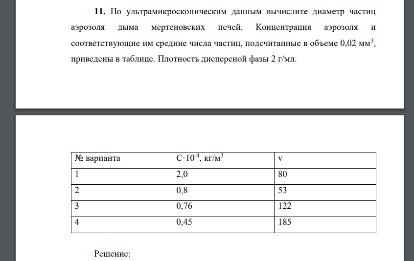 По ультрамикроскопическим данным вычислите диаметр частиц аэрозоля дыма мертеновских печей