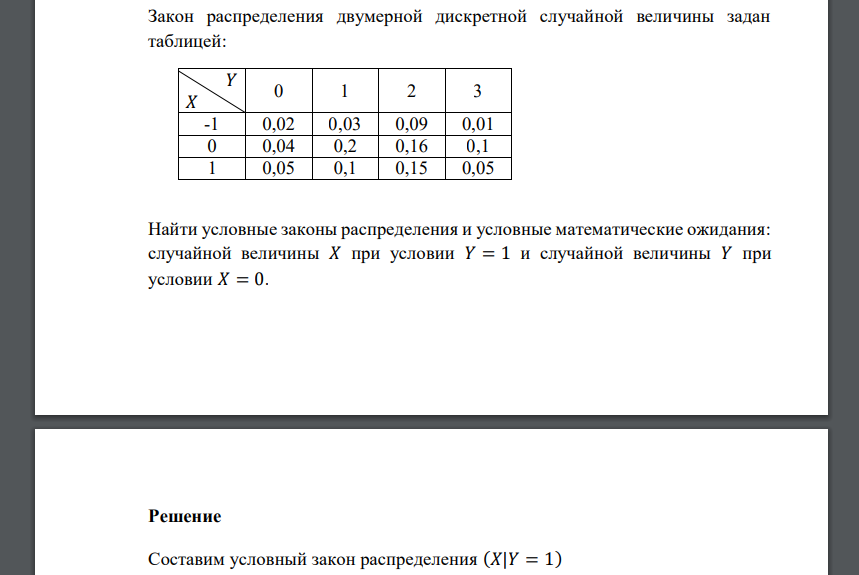 Закон распределения двумерной дискретной случайной величины задан таблицей: 𝑌 𝑋 0