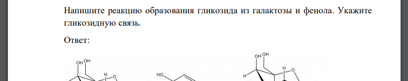 Напишите реакцию образования гликозида из галактозы и фенола. Укажите гликозидную связь.