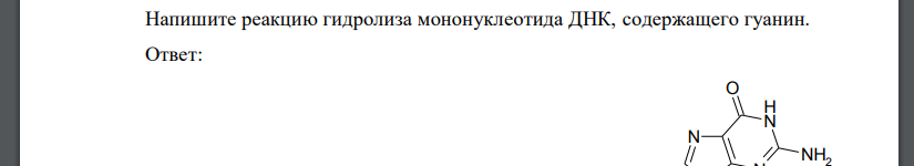 Напишите реакцию гидролиза мононуклеотида ДНК, содержащего гуанин.