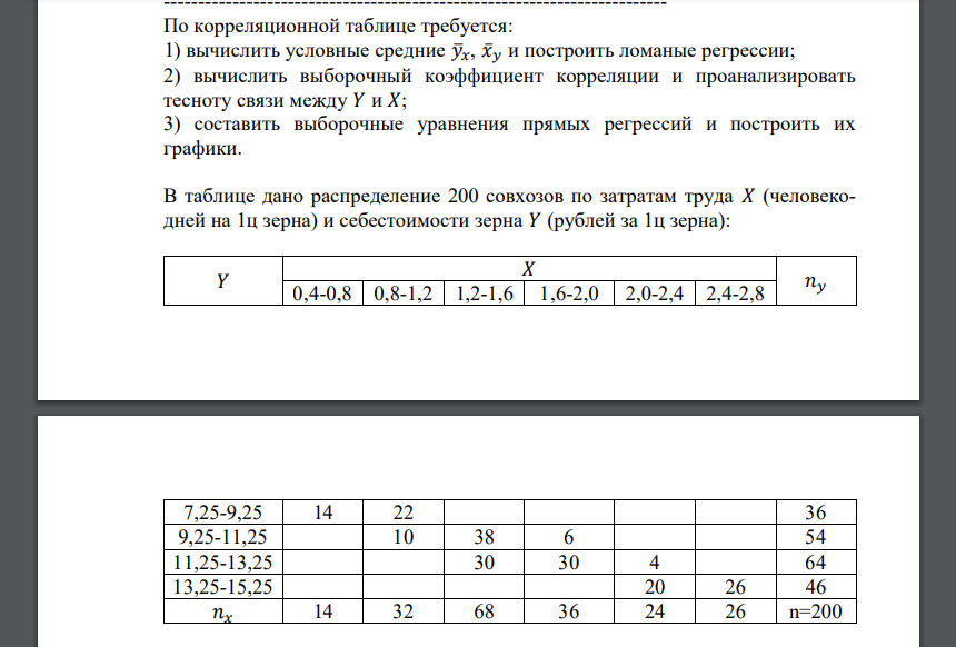 По корреляционной таблице требуется: 1) вычислить условные средние 𝑦̅𝑥, 𝑥̅𝑦 и построить ломаные