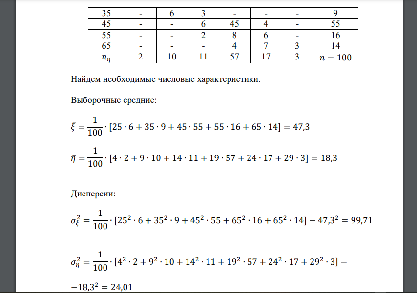 По данным корреляционной таблице найти уравнения прямых линий регрессии 𝜂 на 𝜉 и 𝜉