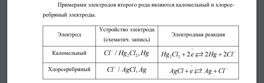 Типы электродов и их потенциалы. ЭЛЕКТРОДЫ II РОДА