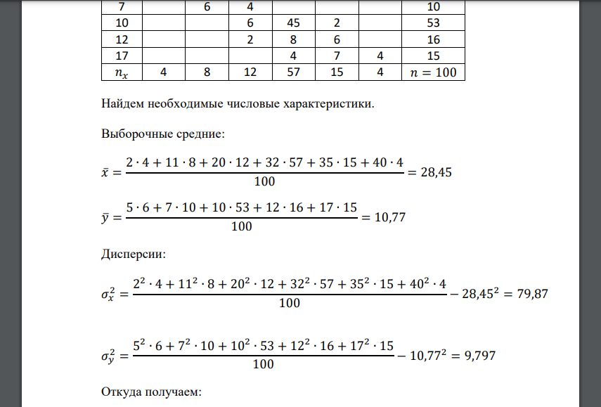 По выборке объема 𝑛 = 100, извлеченной из двумерной нормальной генеральной совокупности (𝑋; 𝑌) составлена корреляционная