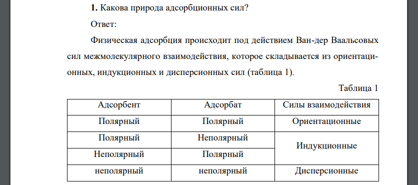 Какова природа адсорбционных сил?