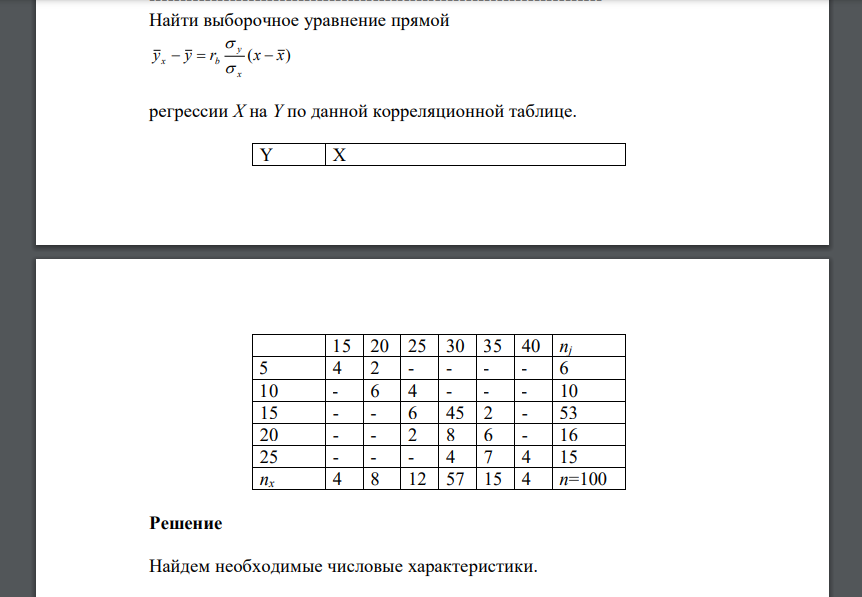 Найти выборочное уравнение прямой y y r (x x) x y xb регрессии X на Y по данной корреляционной таблице