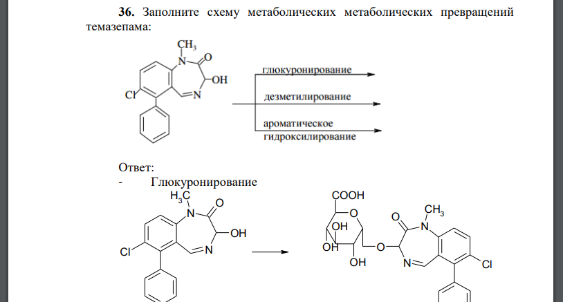 Заполните схему метаболических метаболических превращений темазепама: