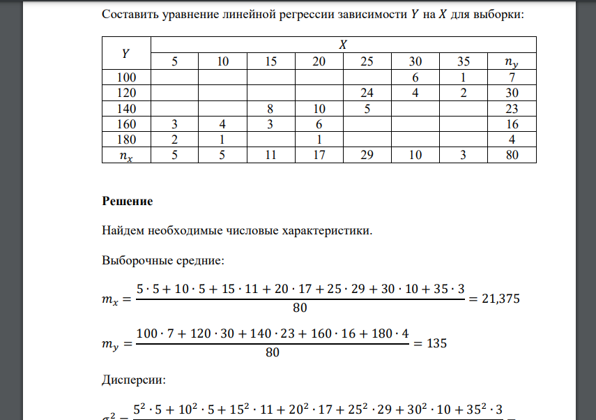 Составить уравнение линейной регрессии зависимости 𝑌 на 𝑋 для выборки: 𝑌 𝑋 5