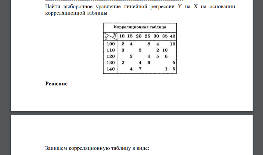 Найти выборочное уравнение линейной регрессии Y на X на основании