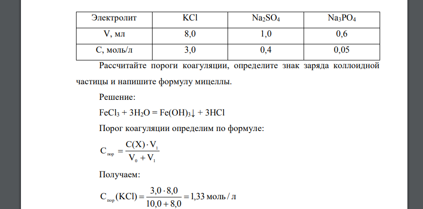 Чтобы вызвать коагуляцию 10,0 мл гидрозоля Fe(OH)3, полученного гидролизом хлорида железа