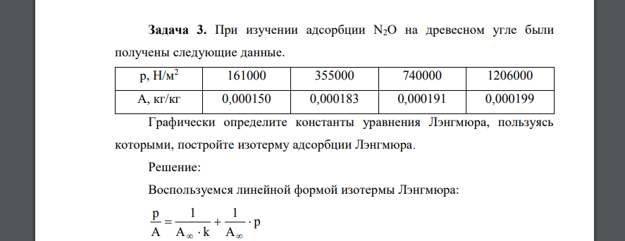 При изучении адсорбции N2O на древесном угле были получены следующие данные. р, Н/м2 161000