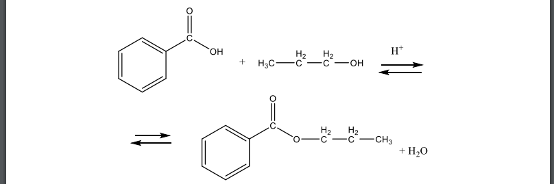 Напишите уравнение реакции этерификации (с указанием механизма и реакционного центра в субстрате): бензойной кислоты
