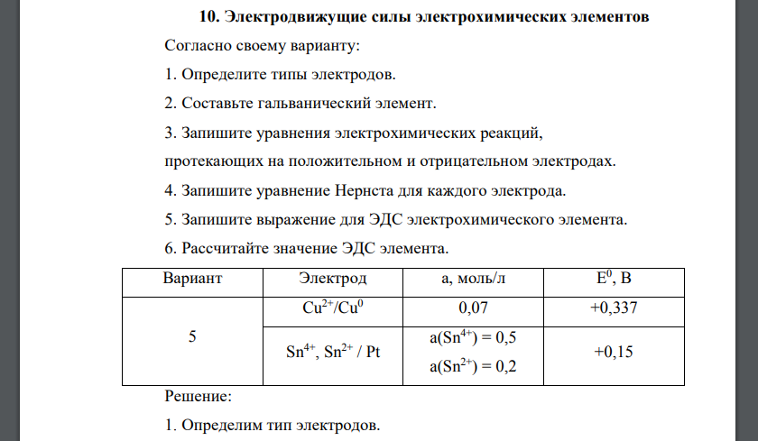 Электродвижущие силы электрохимических элементов