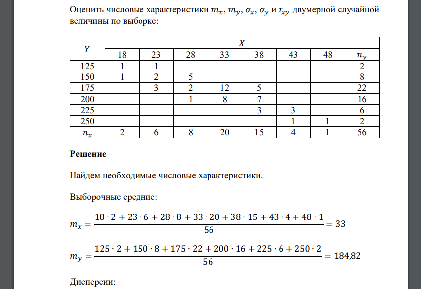 Оценить числовые характеристики 𝑚𝑥, 𝑚𝑦, 𝜎𝑥, 𝜎𝑦 и 𝑟𝑥𝑦 двумерной случайной величины по выборке: 𝑌 𝑋 18