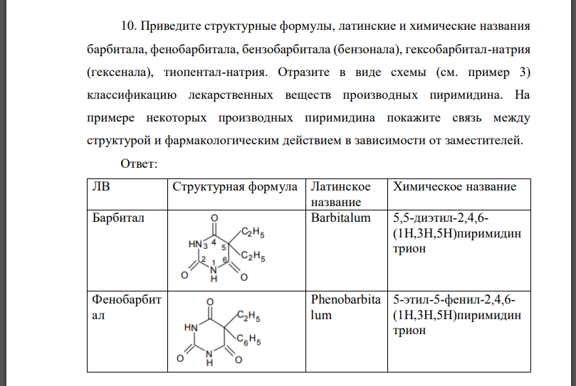 Приведите структурные формулы, латинские и химические названия барбитала, фенобарбитала, бензобарбитала (бензонала), гексобарбитал-натрия