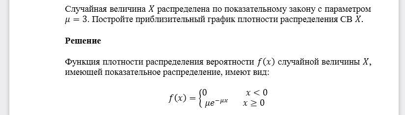 Случайная величина 𝑋 распределена по показательному закону с параметром 𝜇=3. Постройте приблизительный график