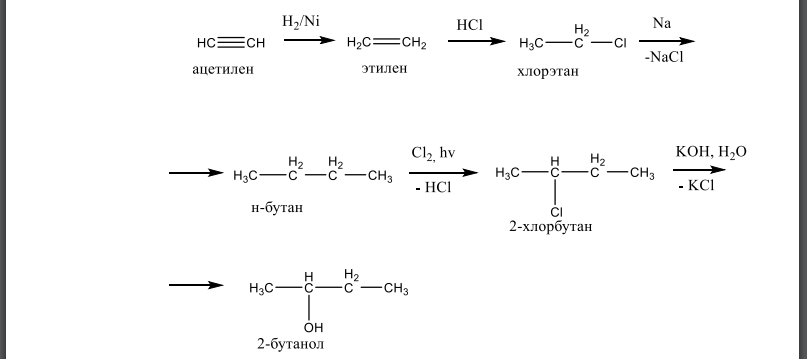 Осуществите синтез 1- и 2-бутанола из ацетилена. Для полученных спиртов напишите реакции дегидратации.