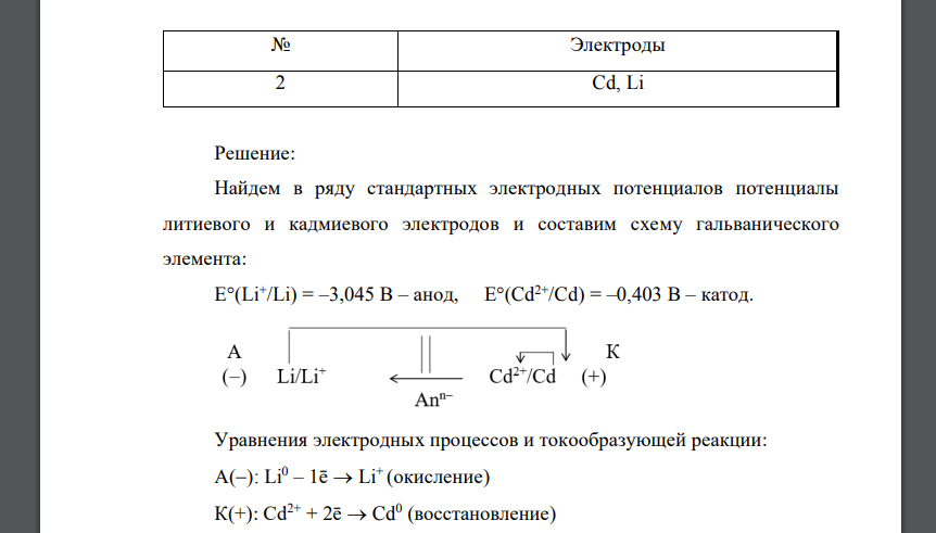 Исходя из значений стандартных электродных потенциалов, сделайте вывод, какой из электродов является анодом