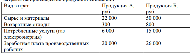 Организация производит два вида продукции: А и Б. За отчетный период затраты на производство продукции составили: