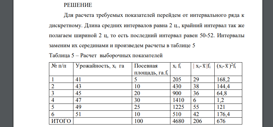 Для определения урожайности нового сорта пшеницы в порядке 5% механической выборки обследовано