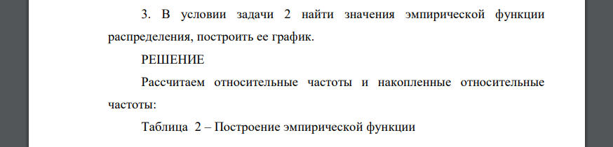 В условии задачи 2 найти значения эмпирической функции распределения, построить ее график