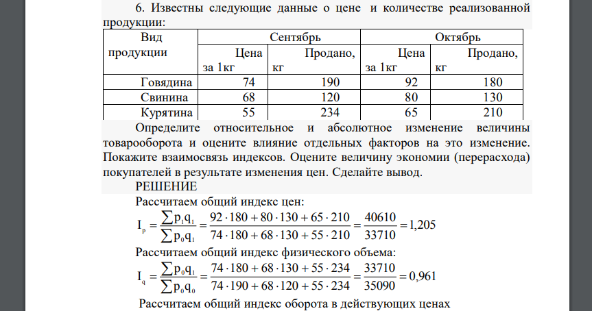 Известны следующие данные о цене и количестве реализованной продукции: Вид продукции Сентябрь Октябрь