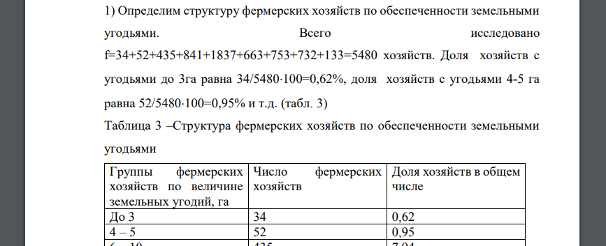 По данным 50%-й выборки фермерских хозяйств, результаты которой представлены ниже, рассчитать