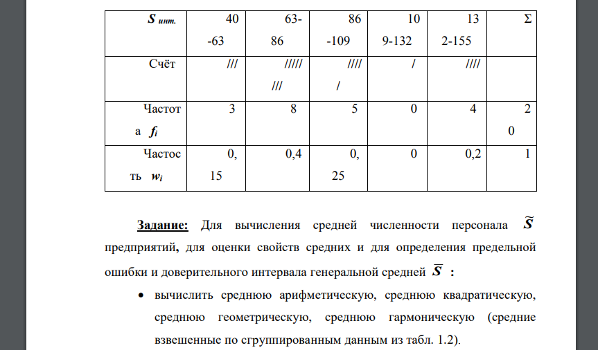 По материалам выборочного обследования N=7850 предприятий получены данные о численности Si персонала n = 20 предприятий