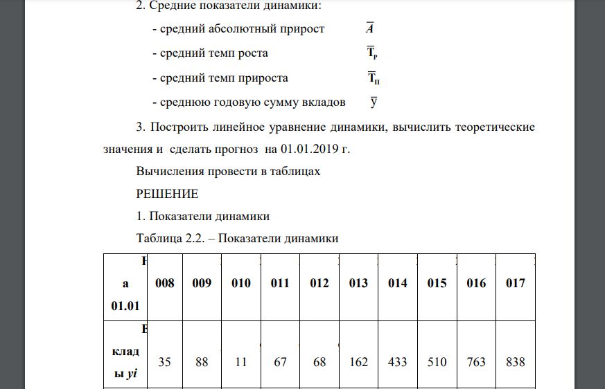 Исходные данные. Имеются данные (табл. 2.1) о сумме вкладов физических лиц в отделениях Сбербанка за 10 лет