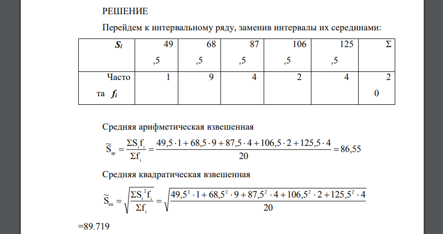 По материалам выборочного обследования N=5750 предприятий получены данные о численности Si персонала n = 20