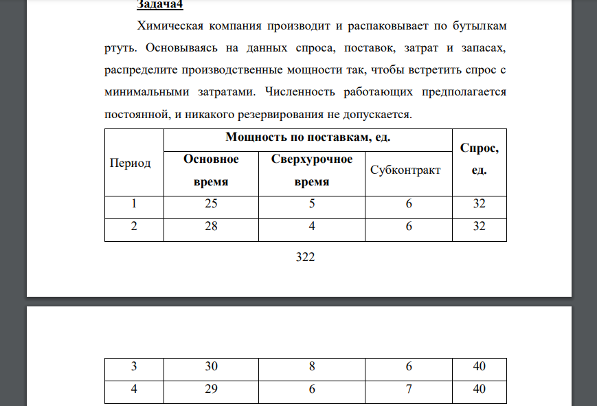 Химическая компания производит и распаковывает по бутылкам ртуть. Основываясь на данных спроса, поставок