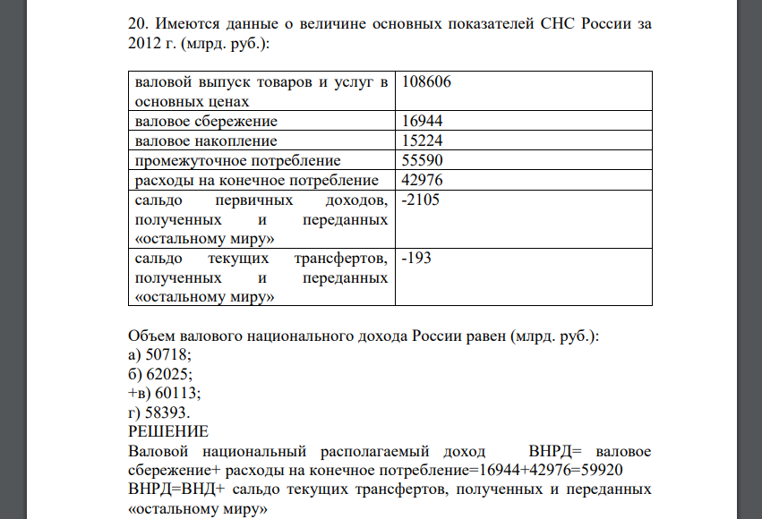 Имеются данные о величине основных показателей СНС России за 2012 г. (млрд. руб.)