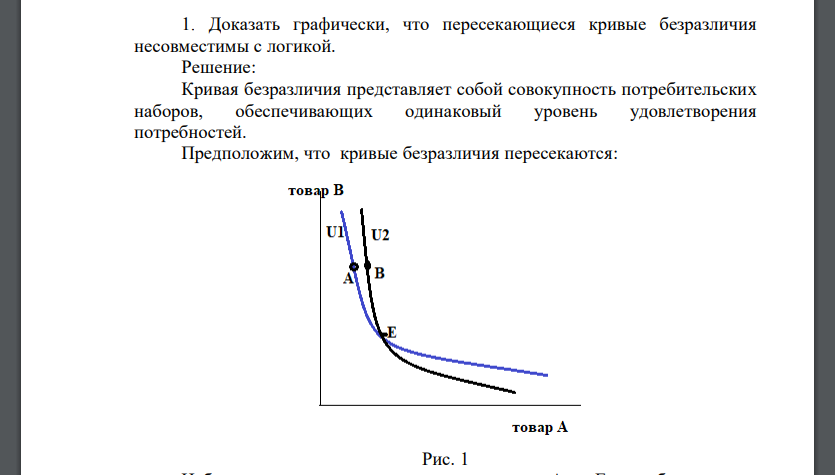 Доказать графически, что пересекающиеся кривые безразличия несовместимы с логикой