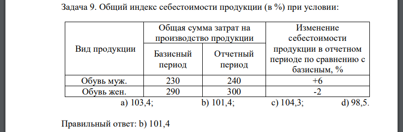 Общий индекс себестоимости продукции (в %) при условии: Вид продукции Общая сумма затрат на производство