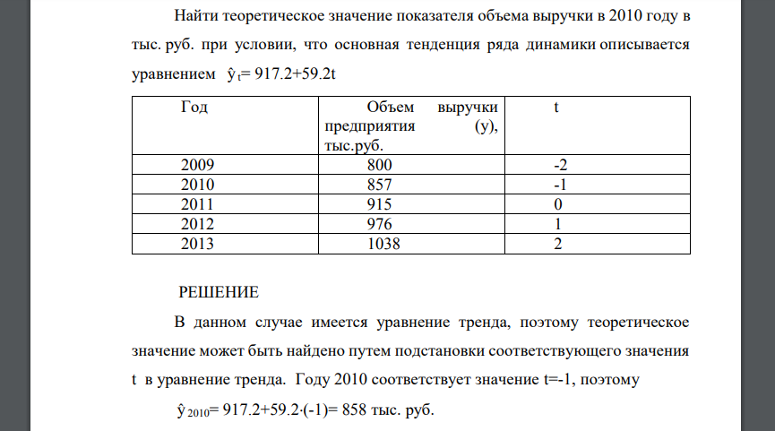 Найти теоретическое значение показателя объема выручки в 2010 году в тыс. руб. при условии