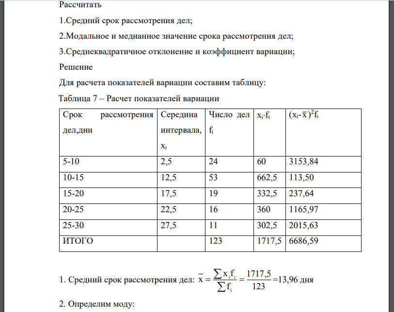 Таблица 6-Имеются данные о сроках рассмотрения дел: Срок рассмотрения дел,дни Число дел