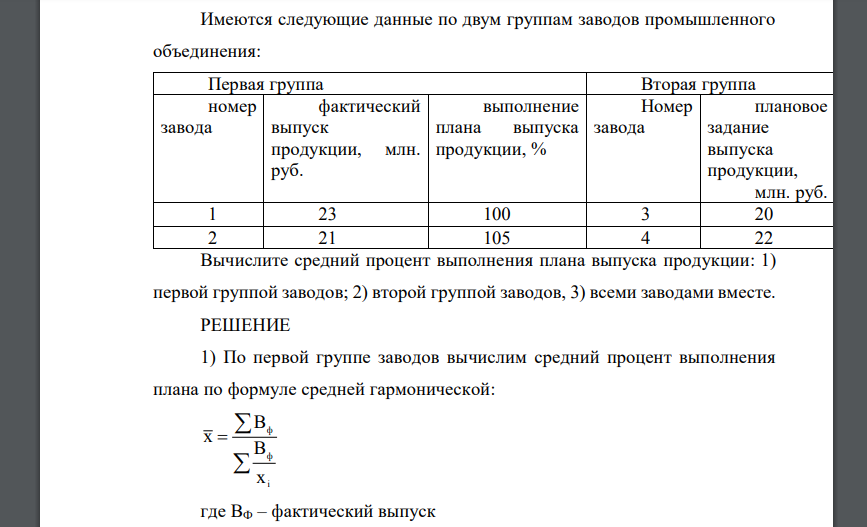 Имеются следующие данные по двум группам заводов промышленного объединения: Первая группа