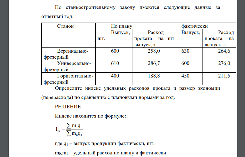 По станкостроительному заводу имеются следующие данные за отчетный год: Станок По плану фактически Выпуск