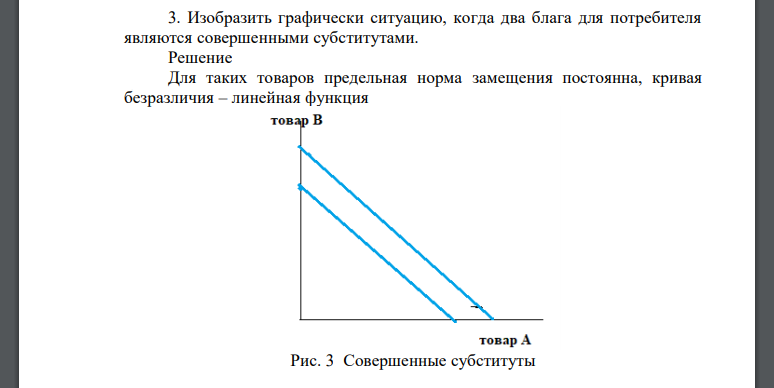 Изобразить графически ситуацию, когда два блага для потребителя являются совершенными субститутами